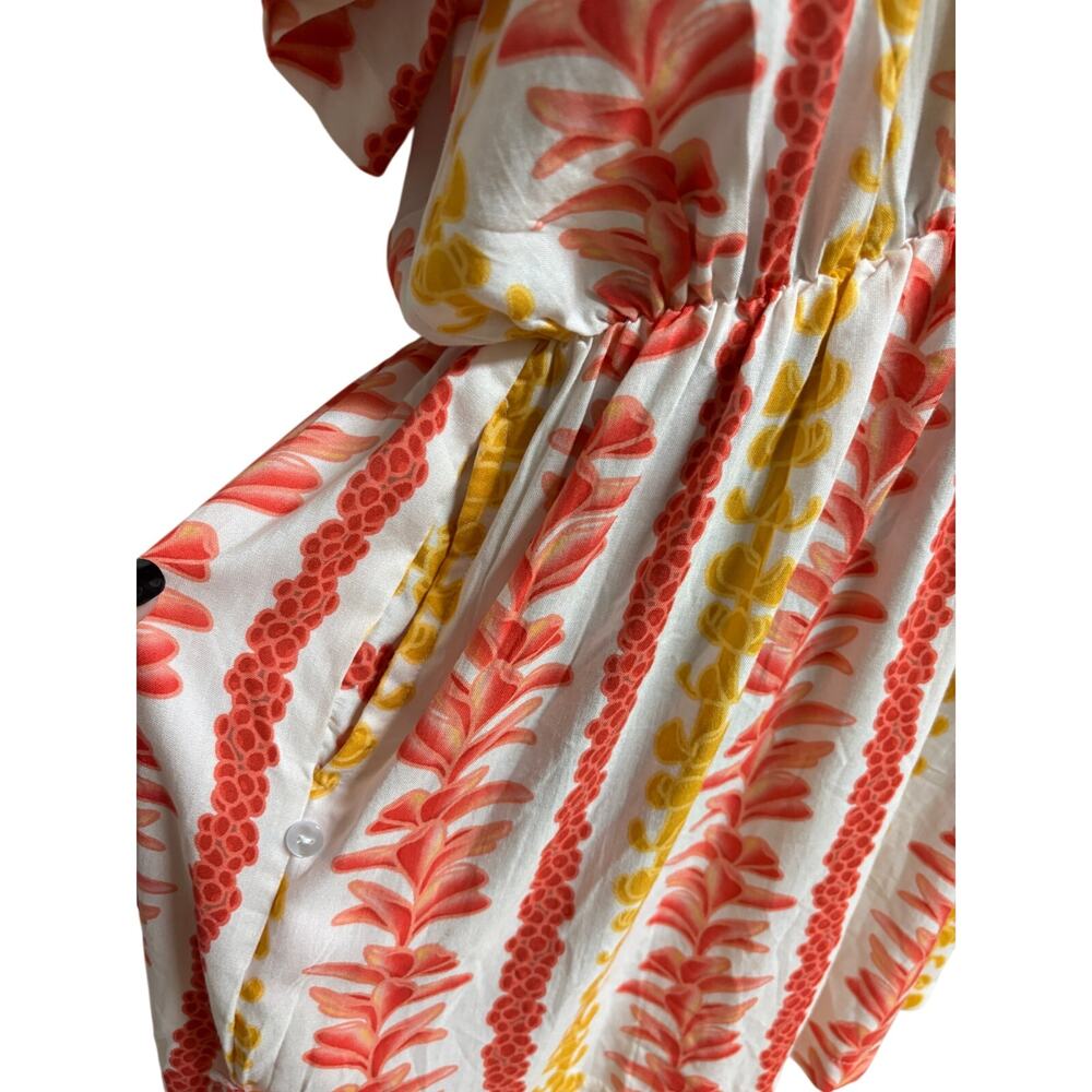 2B Desired Tropical Hawaiian Floral Print Romper Cover Up Pink Yellow White XL - Picture 5 of 10
